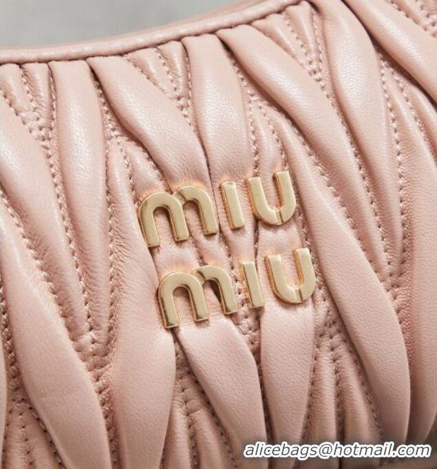 Inexpensive Miu Miu Wander Matelasse Nappa Leather Hobo Mini bag 5BC125 Nude Pink 2026