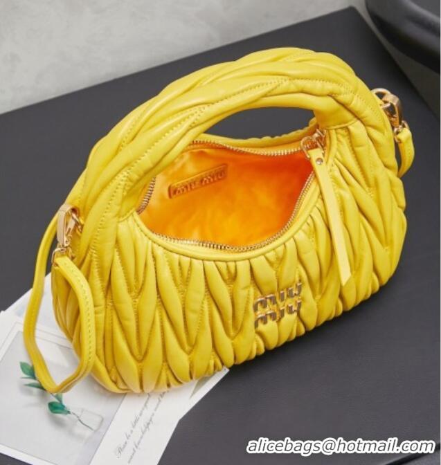 Good Taste Miu Miu Wander Matelasse Nappa Leather Hobo Mini bag 5BC125 Bright Yellow 2026