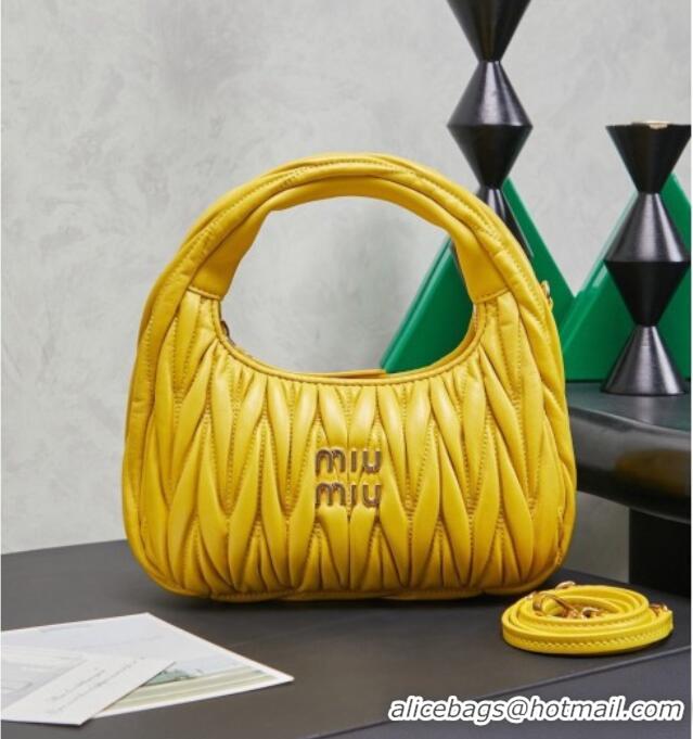 Good Taste Miu Miu Wander Matelasse Nappa Leather Hobo Mini bag 5BC125 Bright Yellow 2026