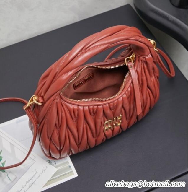 Promotional Miu Miu Wander Matelasse Nappa Leather Hobo Mini bag 5BC125 Rouge Red 2026
