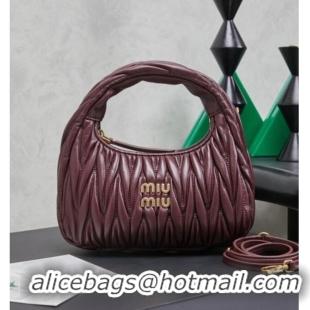 Top Design Miu Miu Wander Matelasse Nappa Leather Hobo Mini bag 5BC125 Burgundy 2026