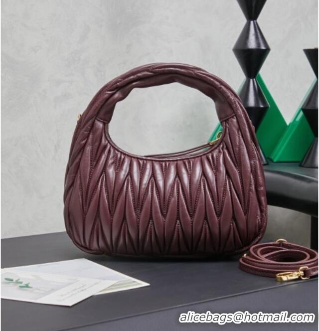 Top Design Miu Miu Wander Matelasse Nappa Leather Hobo Mini bag 5BC125 Burgundy 2026
