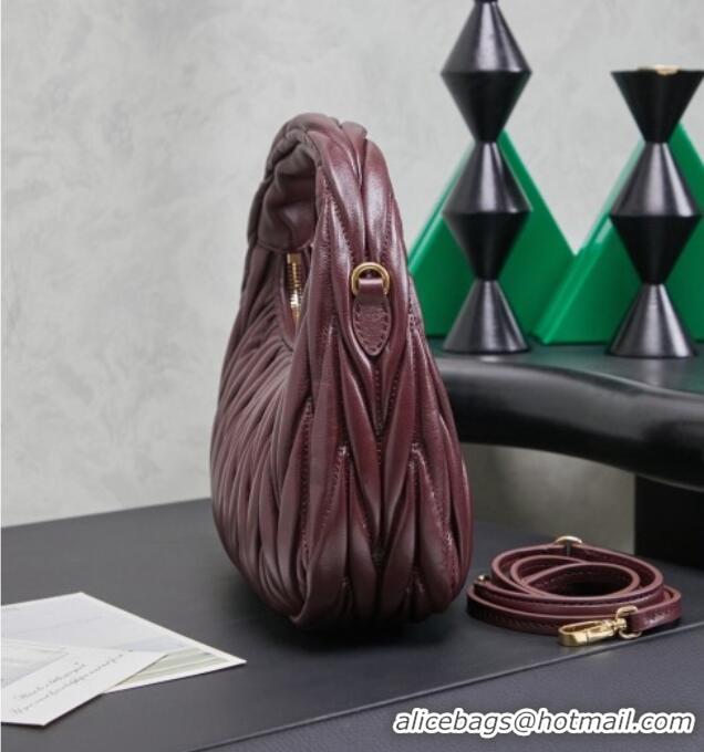 Top Design Miu Miu Wander Matelasse Nappa Leather Hobo Mini bag 5BC125 Burgundy 2026
