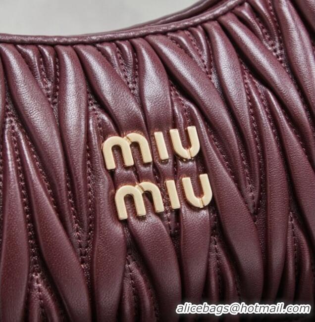 Top Design Miu Miu Wander Matelasse Nappa Leather Hobo Mini bag 5BC125 Burgundy 2026