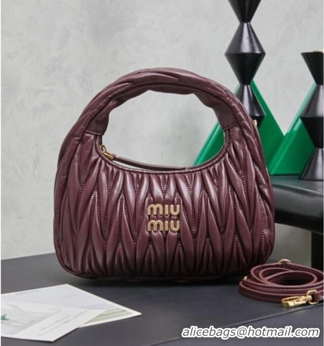 Top Design Miu Miu Wander Matelasse Nappa Leather Hobo Mini bag 5BC125 Burgundy 2026