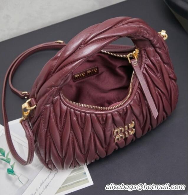 Top Design Miu Miu Wander Matelasse Nappa Leather Hobo Mini bag 5BC125 Burgundy 2026
