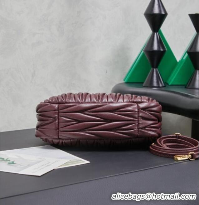 Top Design Miu Miu Wander Matelasse Nappa Leather Hobo Mini bag 5BC125 Burgundy 2026