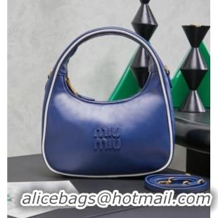 Original Cheap Miu Miu Wander Calf Leather Hobo Mini bag 5BC125 Blue 2026