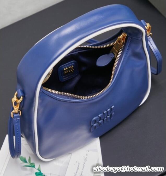 Original Cheap Miu Miu Wander Calf Leather Hobo Mini bag 5BC125 Blue 2026