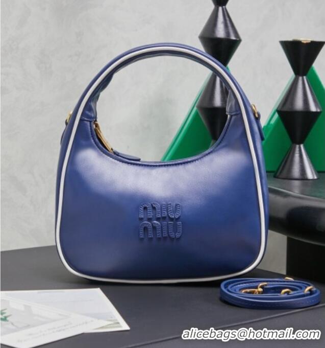 Original Cheap Miu Miu Wander Calf Leather Hobo Mini bag 5BC125 Blue 2026