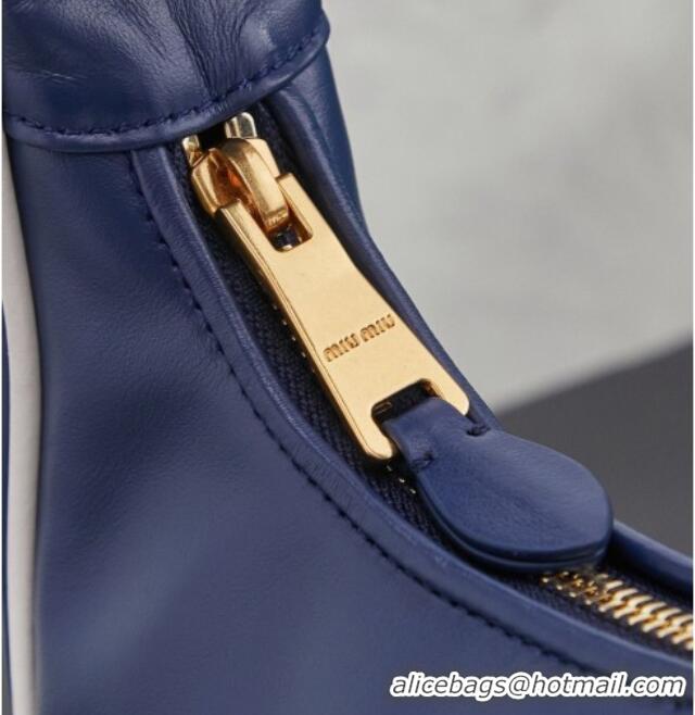 Original Cheap Miu Miu Wander Calf Leather Hobo Mini bag 5BC125 Blue 2026