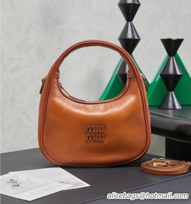 Famous Brand Miu Miu Wander Calf Leather Hobo Mini bag 5BC125 Cognac 2026
