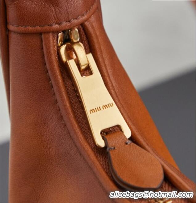 Famous Brand Miu Miu Wander Calf Leather Hobo Mini bag 5BC125 Cognac 2026
