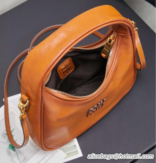 Famous Brand Miu Miu Wander Calf Leather Hobo Mini bag 5BC125 Cognac 2026