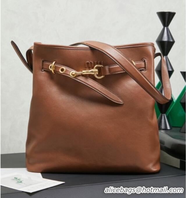 Modern Classic Miu Miu Aventure Nappa Leather Bucket Bag 5BE101 Brown 2026
