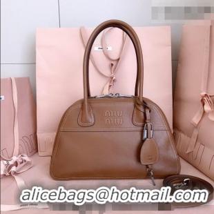 Luxury Discount Miu Miu Vivant Nappa Leather Bowling Bag 5BB199 Brown 2026
