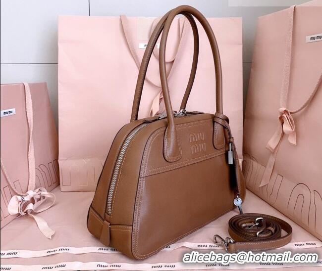 Luxury Discount Miu Miu Vivant Nappa Leather Bowling Bag 5BB199 Brown 2026