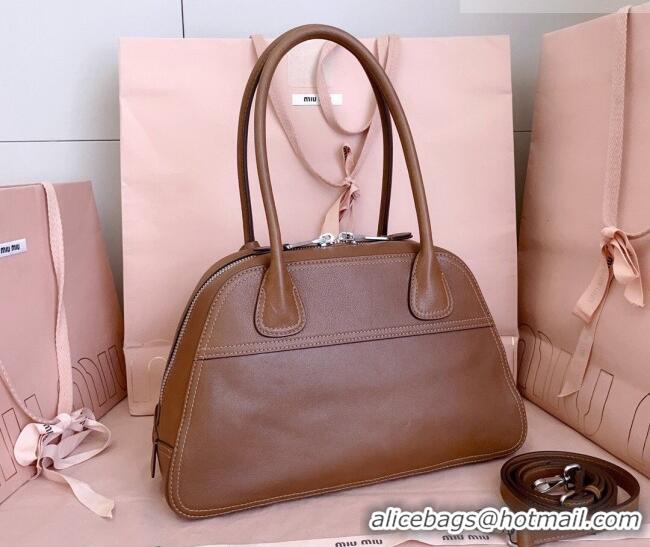 Luxury Discount Miu Miu Vivant Nappa Leather Bowling Bag 5BB199 Brown 2026
