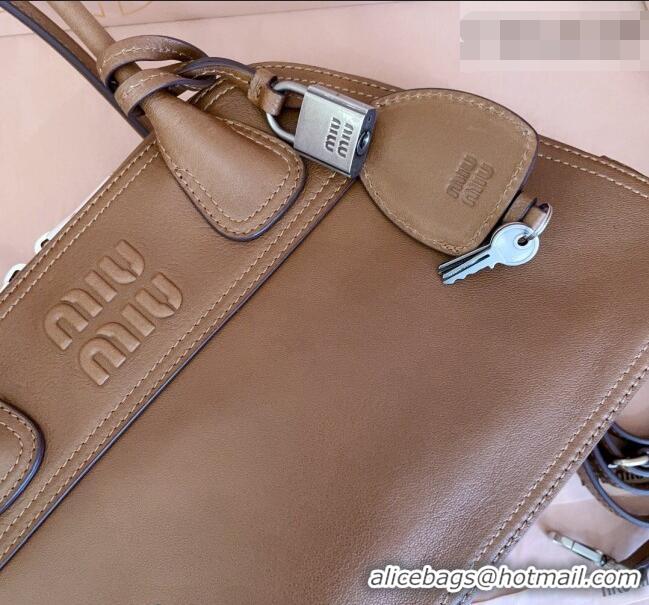 Luxury Discount Miu Miu Vivant Nappa Leather Bowling Bag 5BB199 Brown 2026