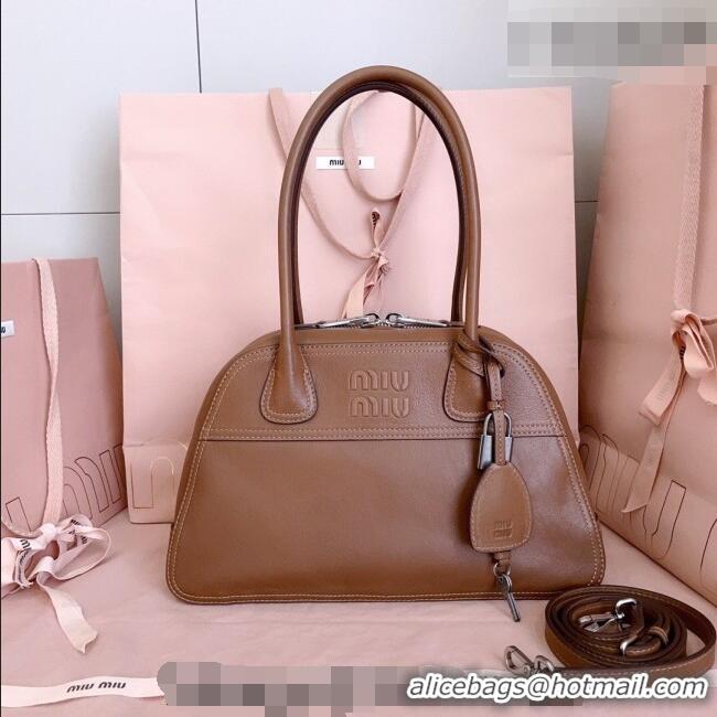 Luxury Discount Miu Miu Vivant Nappa Leather Bowling Bag 5BB199 Brown 2026