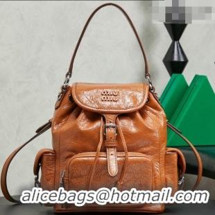 Best Price Miu Miu Crinkle Leather Backpack 5BZ043 Brown 2026