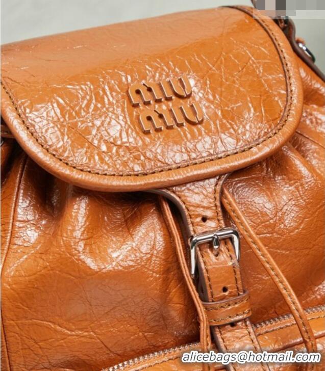 Best Price Miu Miu Crinkle Leather Backpack 5BZ043 Brown 2026