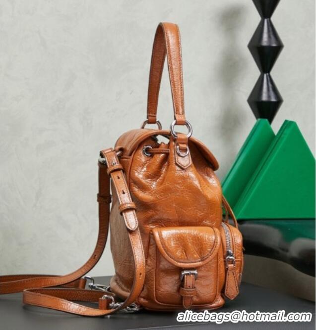 Best Price Miu Miu Crinkle Leather Backpack 5BZ043 Brown 2026