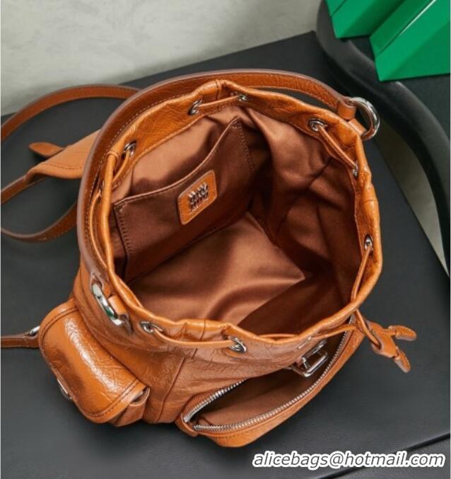 Best Price Miu Miu Crinkle Leather Backpack 5BZ043 Brown 2026