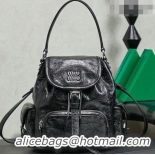 Best Price Miu Miu Crinkle Leather Backpack 5BZ043 Black 2026
