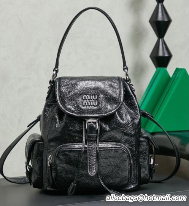 Best Price Miu Miu Crinkle Leather Backpack 5BZ043 Black 2026