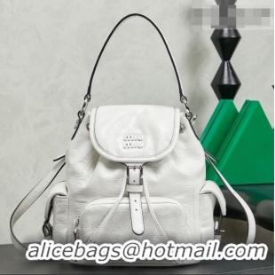 Sophisticated Discount Miu Miu Crinkle Leather Backpack 5BZ043 White 2026