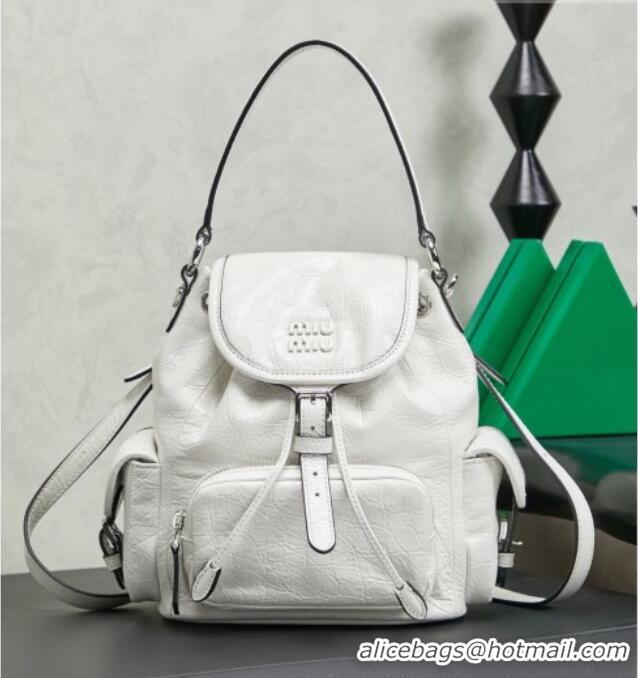 Sophisticated Discount Miu Miu Crinkle Leather Backpack 5BZ043 White 2026