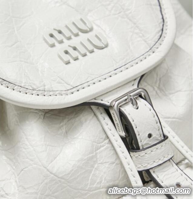 Sophisticated Discount Miu Miu Crinkle Leather Backpack 5BZ043 White 2026