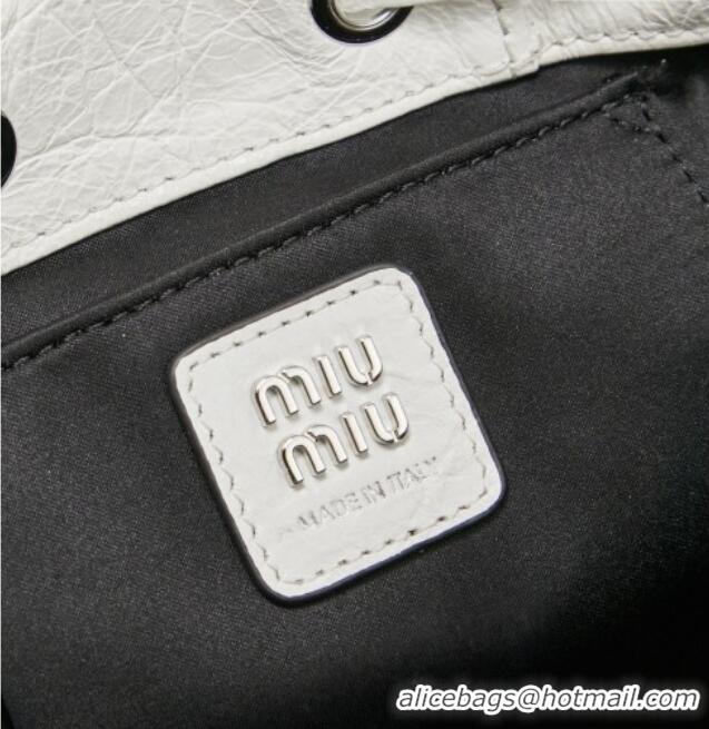 Sophisticated Discount Miu Miu Crinkle Leather Backpack 5BZ043 White 2026