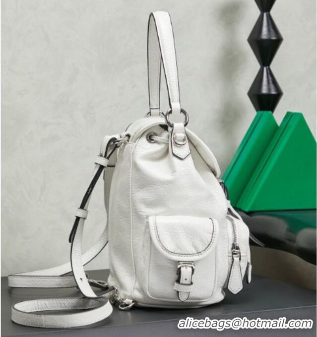 Sophisticated Discount Miu Miu Crinkle Leather Backpack 5BZ043 White 2026