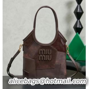 Modern Classic Miu Miu Ivy Leather & Suede Handbag 5BA281 Dark Brown 2026