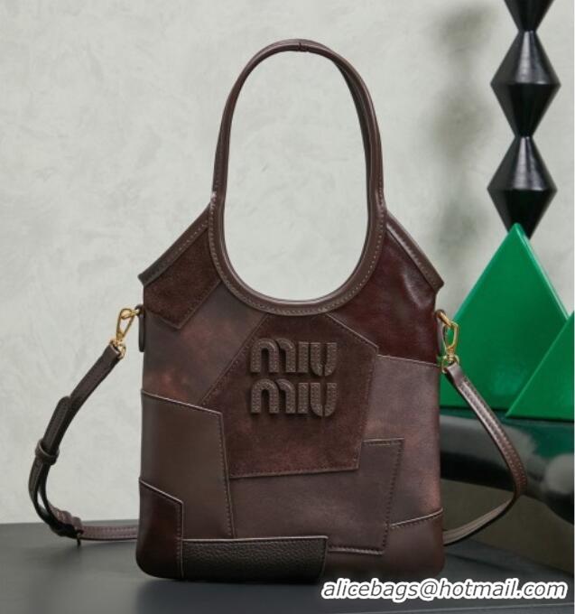 Modern Classic Miu Miu Ivy Leather & Suede Handbag 5BA281 Dark Brown 2026