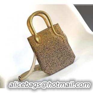 Best Product Bvlgari Serpentine Mini Tote bag in Suede and Crystals 403049 Gold/Grey 2026