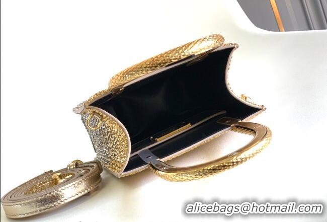 Best Product Bvlgari Serpentine Mini Tote bag in Suede and Crystals 403049 Gold/Grey 2026