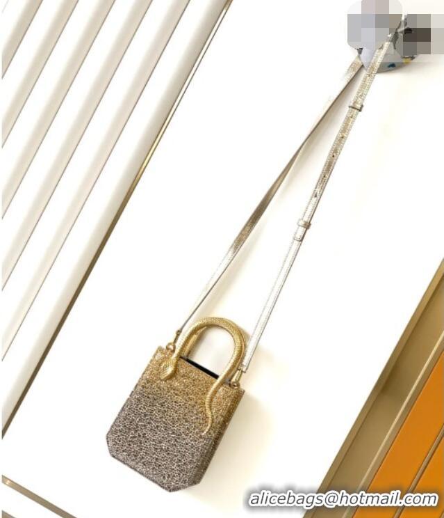 Best Product Bvlgari Serpentine Mini Tote bag in Suede and Crystals 403049 Gold/Grey 2026
