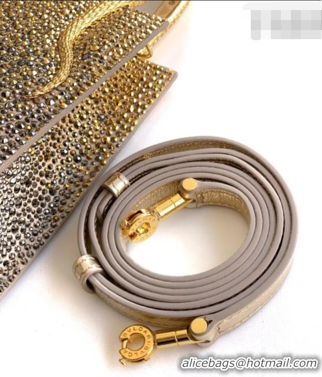 Best Product Bvlgari Serpentine Mini Tote bag in Suede and Crystals 403049 Gold/Grey 2026