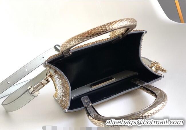 Fashion Cheap Bvlgari Serpentine Mini Tote bag in Suede and Crystals 403049 Gold/Silver 2026
