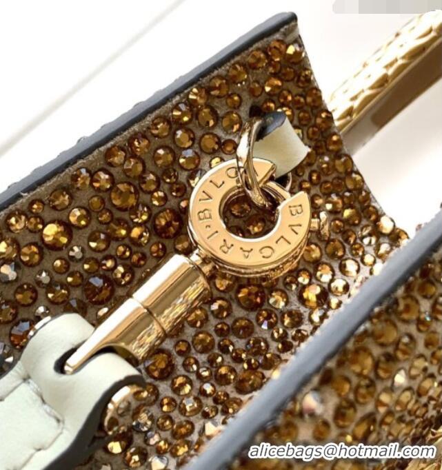 Fashion Cheap Bvlgari Serpentine Mini Tote bag in Suede and Crystals 403049 Gold/Silver 2026