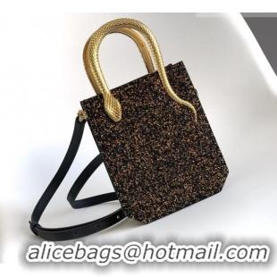 Good Price Bvlgari Serpentine Mini Tote bag in Suede and Crystals 403049 Black/Gold 2026