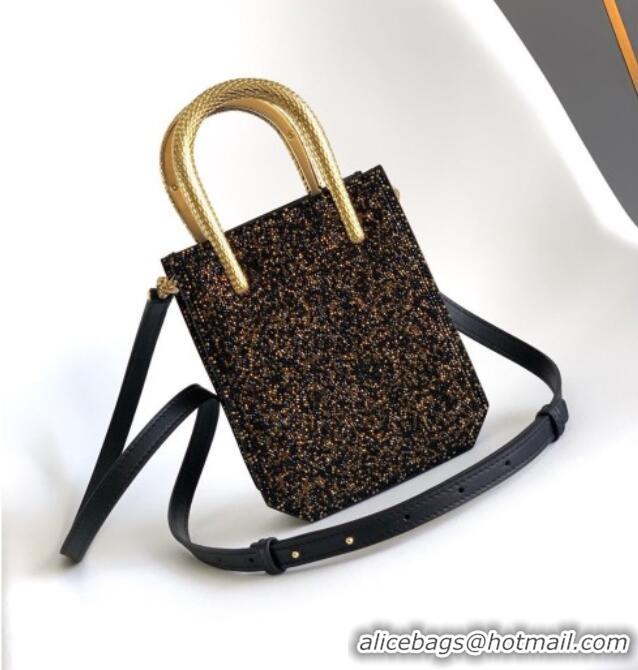 Good Price Bvlgari Serpentine Mini Tote bag in Suede and Crystals 403049 Black/Gold 2026