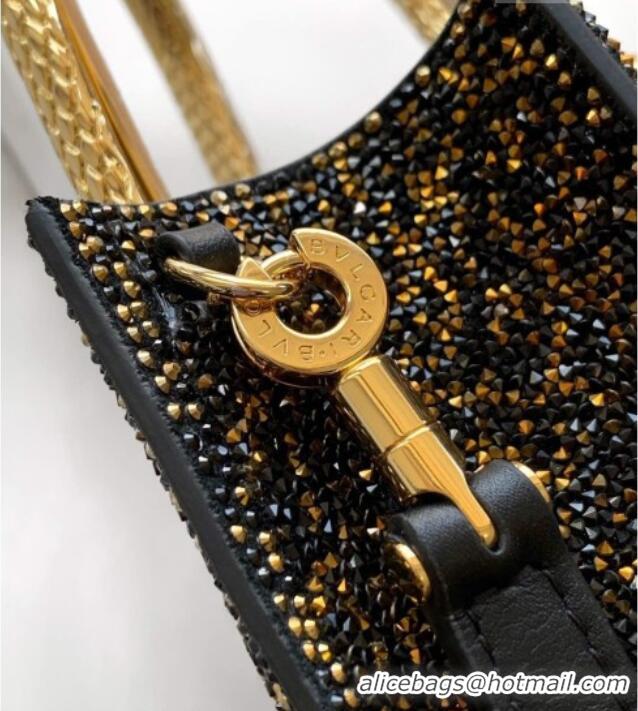 Good Price Bvlgari Serpentine Mini Tote bag in Suede and Crystals 403049 Black/Gold 2026