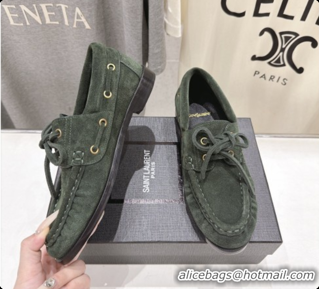 Top Grade Saint Laurent Suede Loafers Y091921 Green 2026
