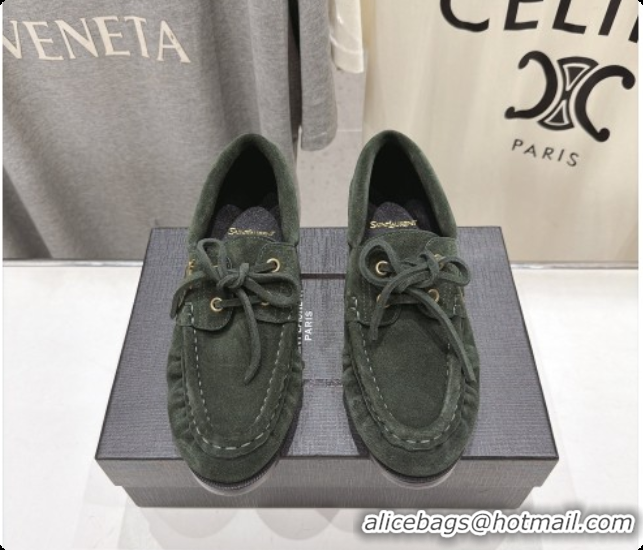 Top Grade Saint Laurent Suede Loafers Y091921 Green 2026