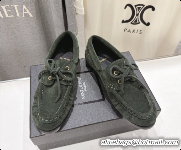Top Grade Saint Laurent Suede Loafers Y091921 Green 2026