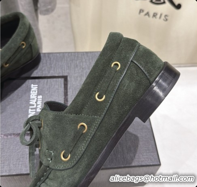 Top Grade Saint Laurent Suede Loafers Y091921 Green 2026